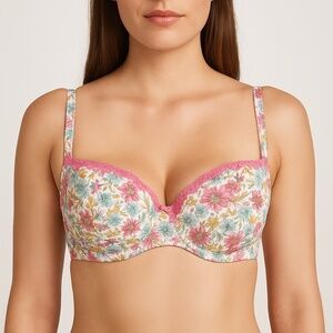 LEPEL Pink Floral Lace Molded Underwire Bra UK 30G NWOT‎